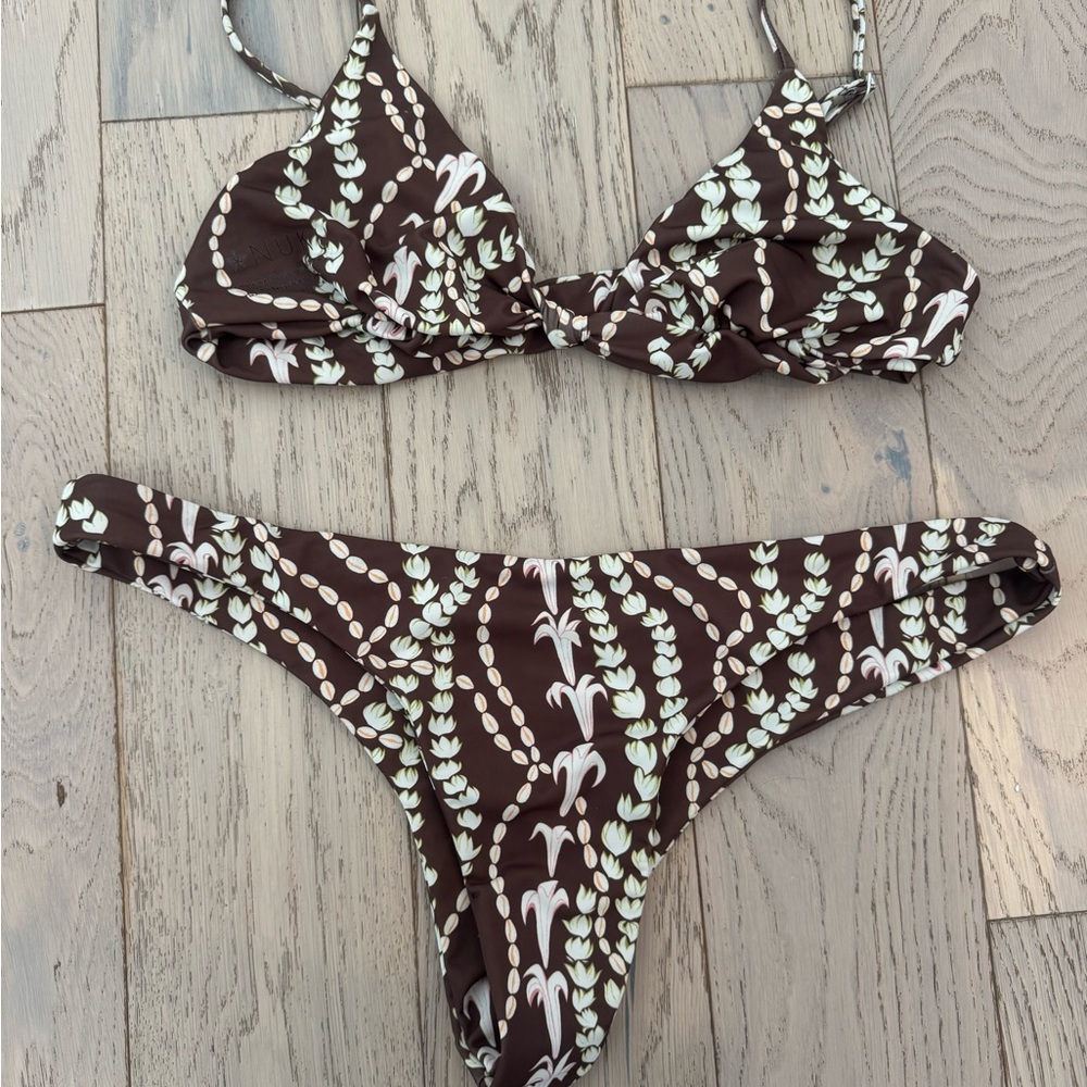 Brown and White Patterned Bikini
